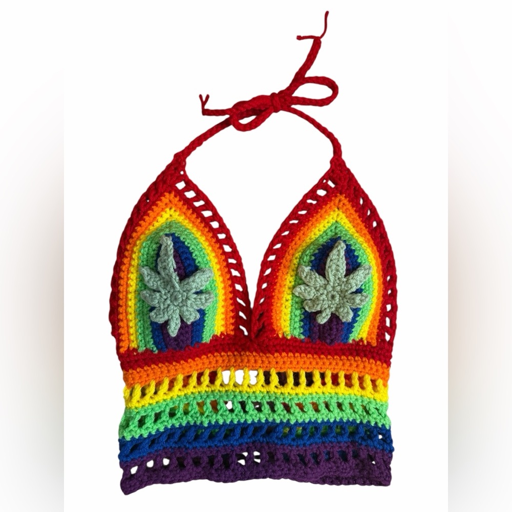 PRIDE Colorful Crochet Halter Top SZ SM